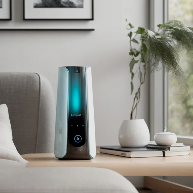 AIAirComfort smart climate control device installed in a modern living room